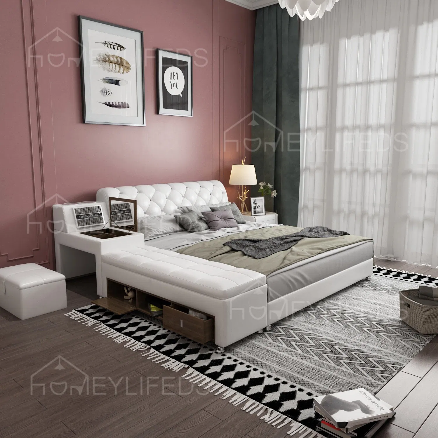 Hot Sale Luxury Leather Smart Bed Multifunctional Bed Tatami King Size Platform Upholstered Fabric Soft Bed Storage Music Speaker