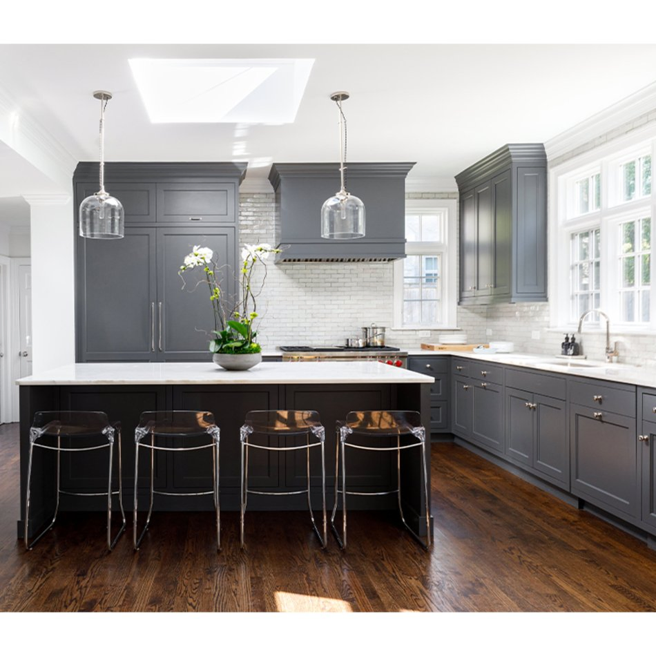 Custom Modern Kitchen Cabinets Wooden Kitchen Cupboards with Modular Island Storage Pantry Cabinet and Quartz Countertop