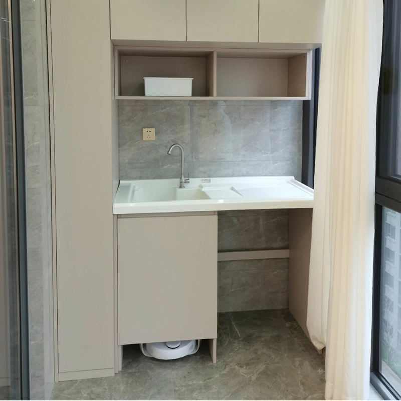 Custom Design Balcony Laundry Room Stone Counter Top Modern Custom Furniture Vanity Washstand Wash Aluminum Storage Cabinet