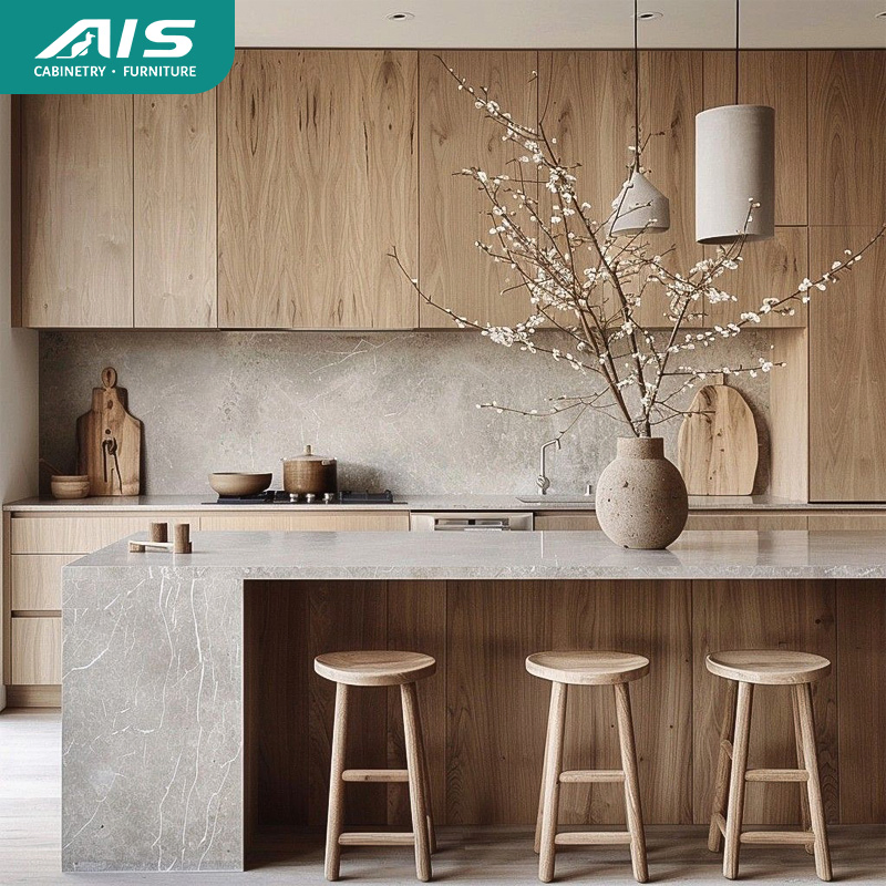 AIS 2026 Modern Commercial Plywood Wood White Lacquer Kitchen Cabinets Manufacturers Custom Luxury Kitchen Furniture with Island for Villa