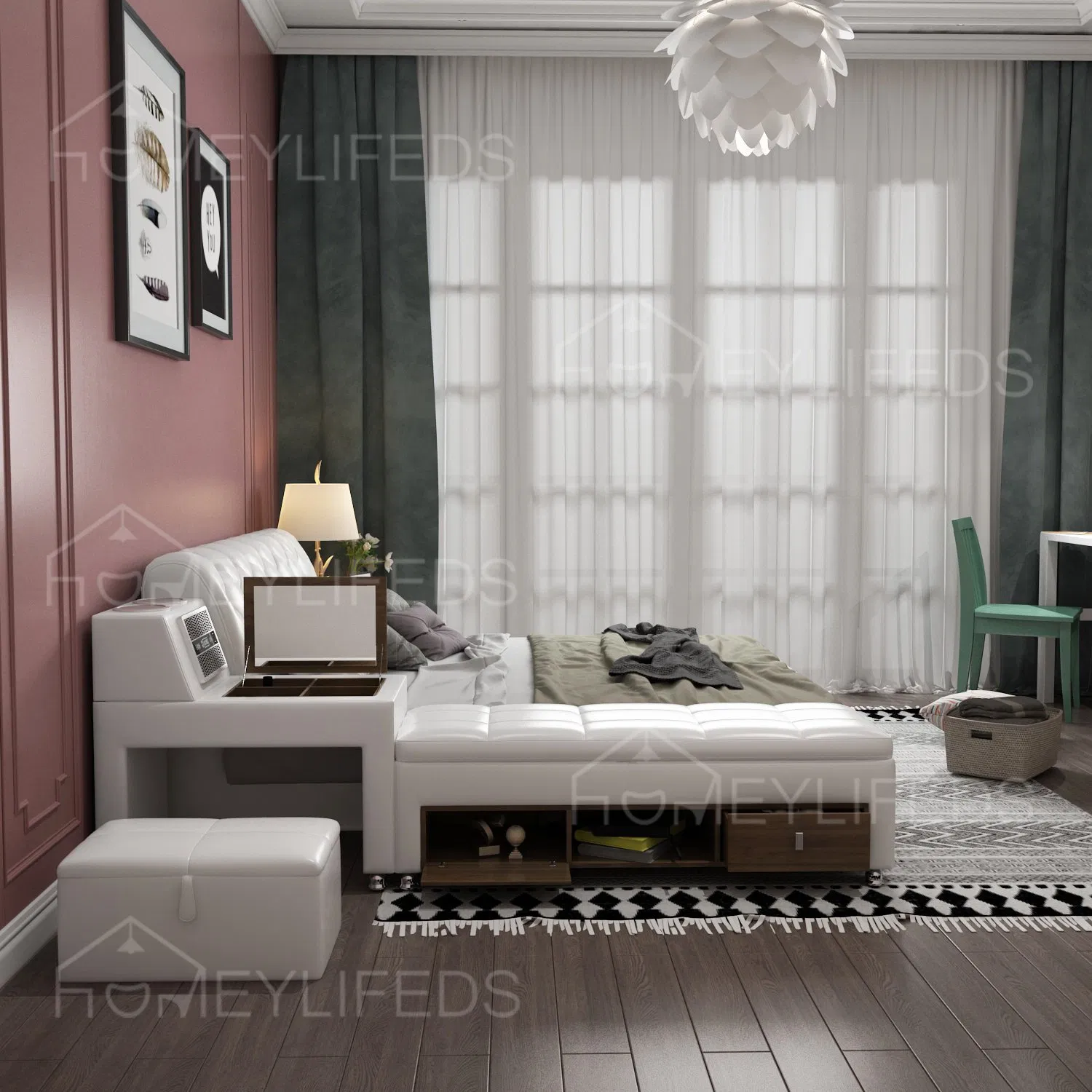 Hot Sale Luxury Leather Smart Bed Multifunctional Bed Tatami King Size Platform Upholstered Fabric Soft Bed Storage Music Speaker