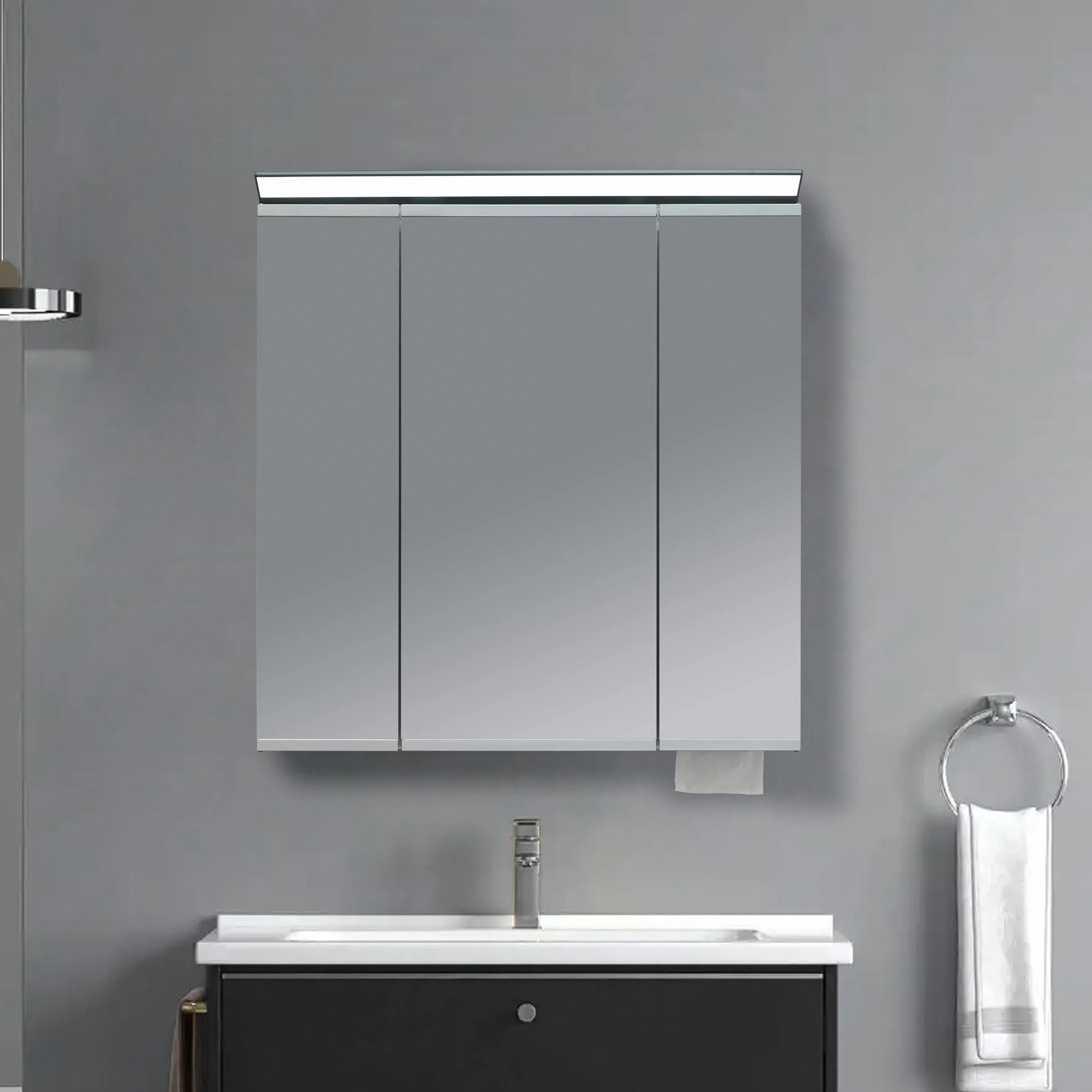 Veyron Customized Modern Home Furniture Elegant Design Wall Mounted Bathroom Vanity Mirror Medicine Wooden Cabinets Accessories