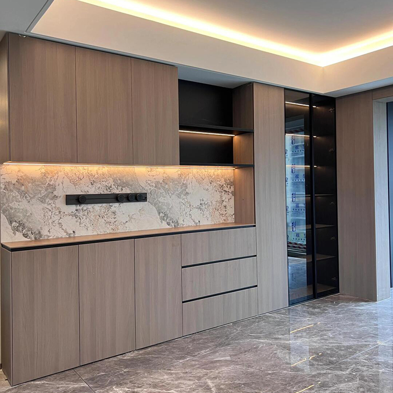 Luxurious Classic Indian Wavy 120inch Black Living Room Buffet Sideboard Furniture