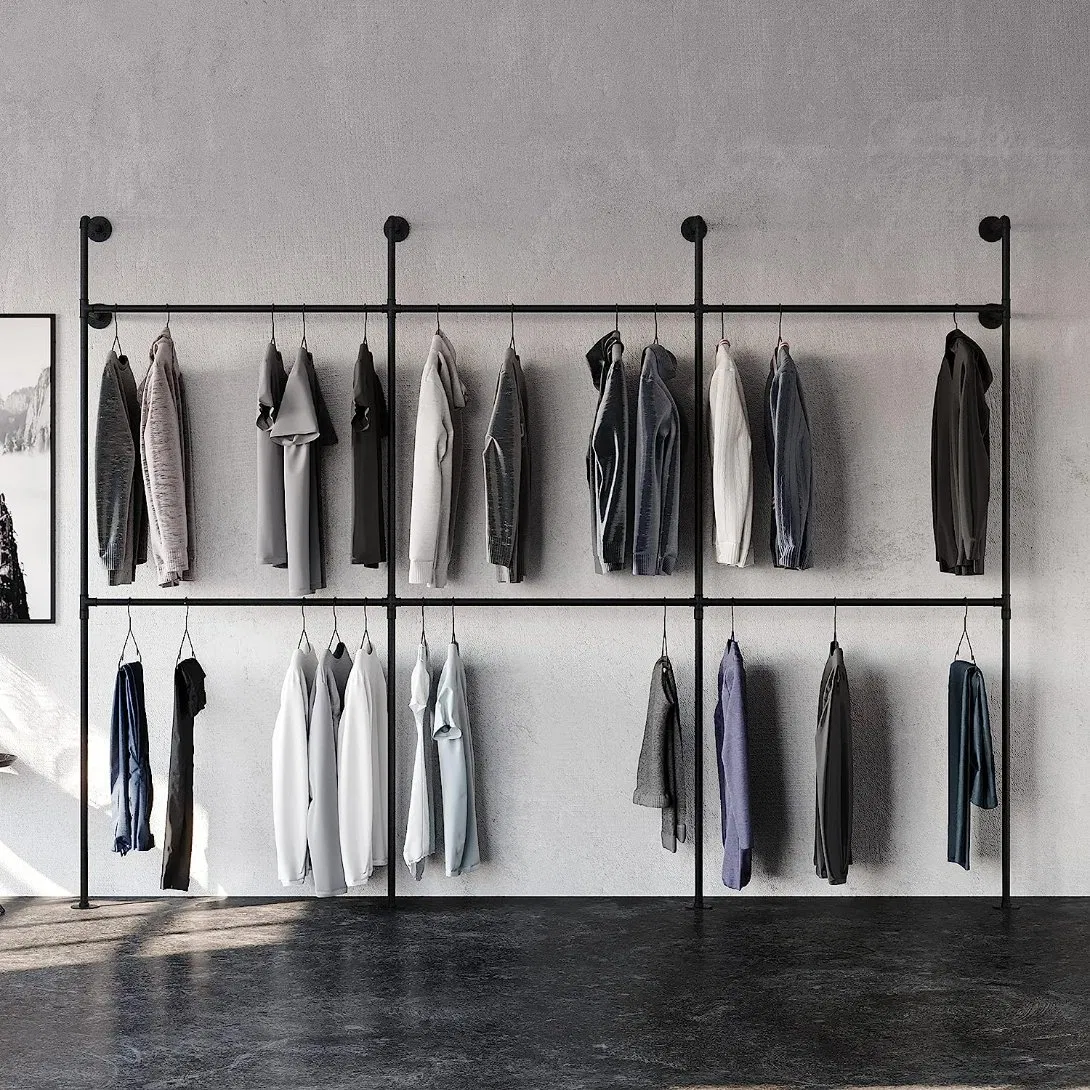 Industrial Pipe Clothing Rack for Wardrobe Bedroom and as Walk-in Closet System Sturdy Metal Racks for Hanging Clothes