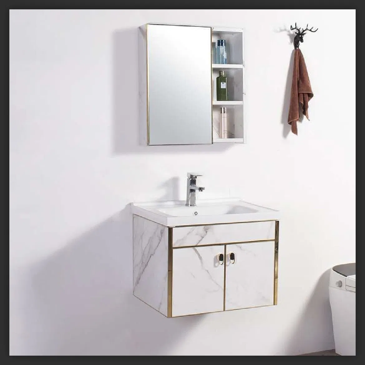 Vanity Cabinet with Ceramic Basin and Smart Mirror Wall-Mounted Wholesale