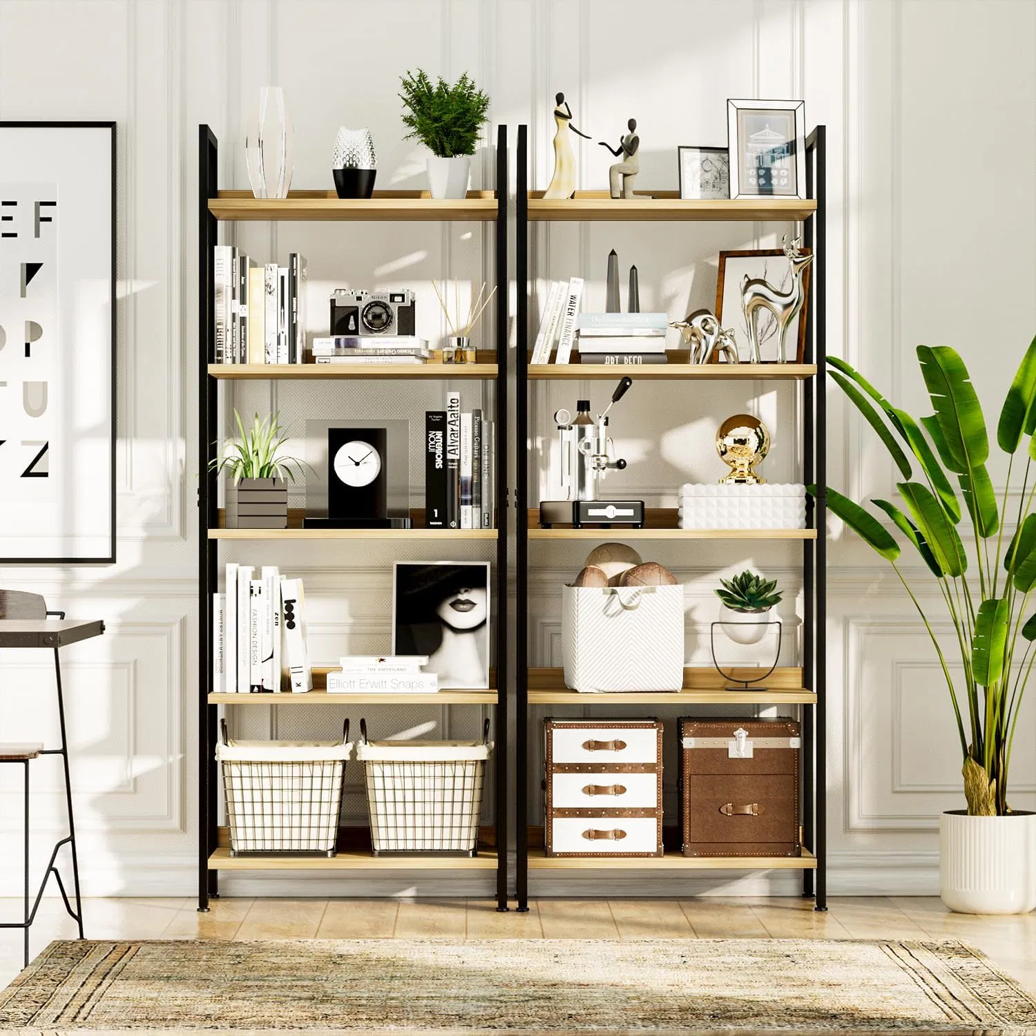 Metal Frame Bookcase Storage Rack Dish Storage Rack for Bathroom Kitchen Living Room