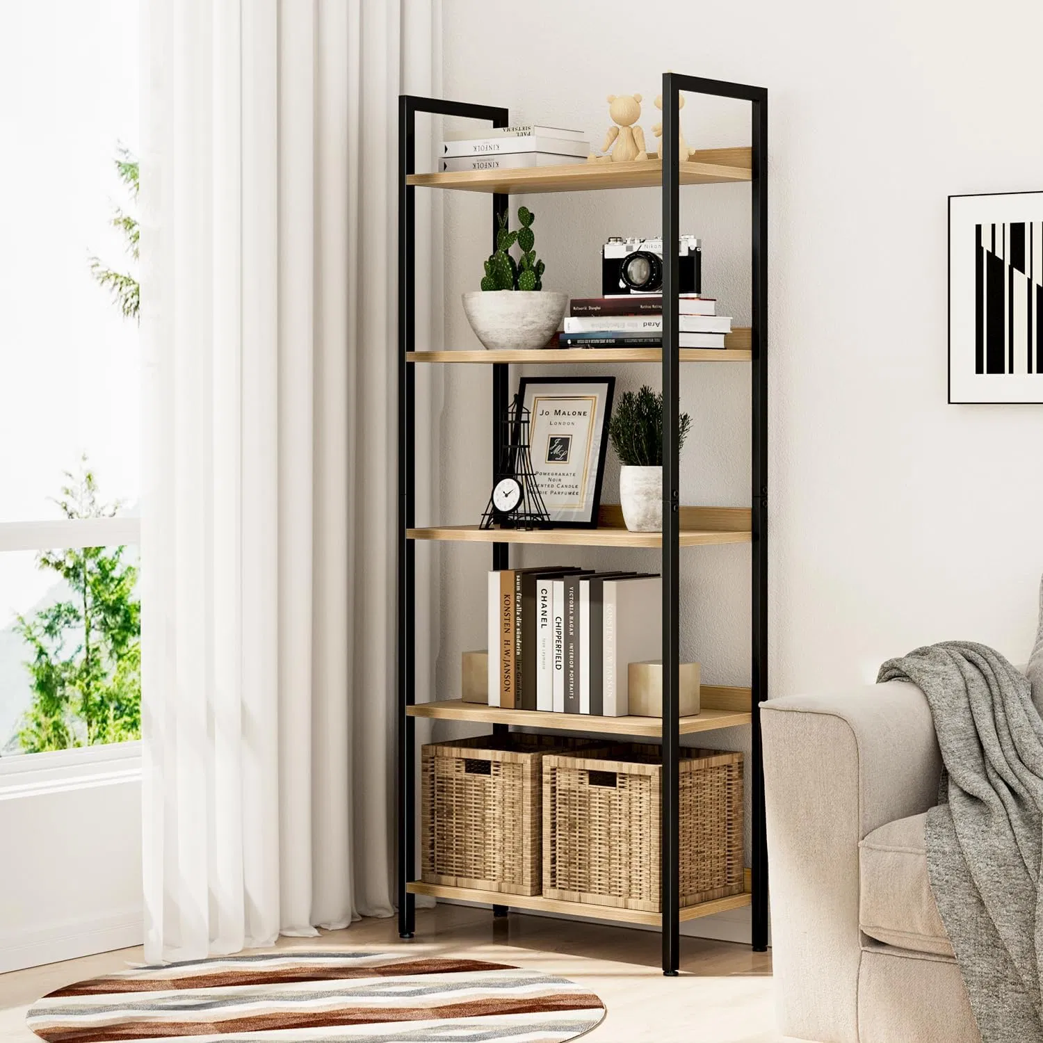 Metal Frame Bookcase Storage Rack Dish Storage Rack for Bathroom Kitchen Living Room