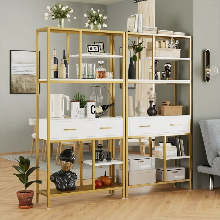 Home Living Room Office Modular Storage Shelves Modern Luxury Bookshelf Bookcase with 2 Drawers