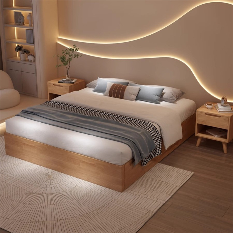 Elegant Solid Wood Tatami Bed with Modern Storage Solutions