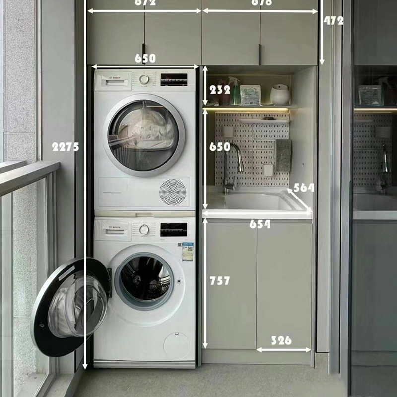 Custom Design Balcony Laundry Room Stone Counter Top Modern Custom Furniture Vanity Washstand Wash Aluminum Storage Cabinet