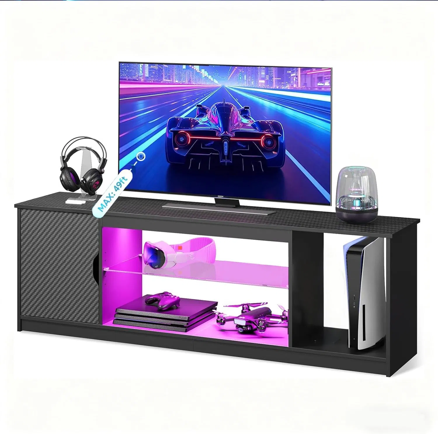 Multi-Size TV Compatible Media Console Made of MDF (Particleboard Option) with Ample Storage Compartments