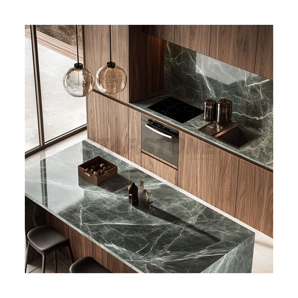 Starstone Hole Sale Customized Design Natural Green Marble Kitchen Island for Kitchen Decoration