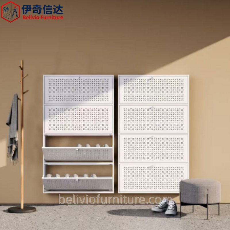 Metal Entrance Hidden Slim Shoe Organizer Cabinet with Flip Drawers