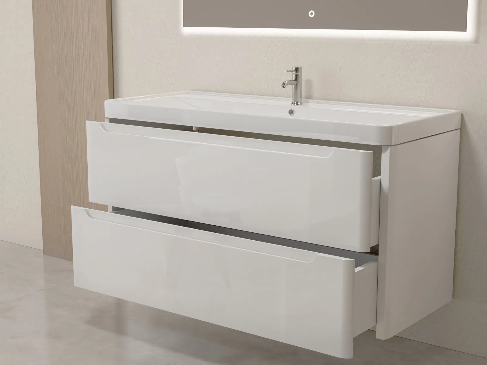 OEM PVC 1200mm Wall Mounted Bathroom Vanity Cabinet with Integrated Basin and LED Mirror