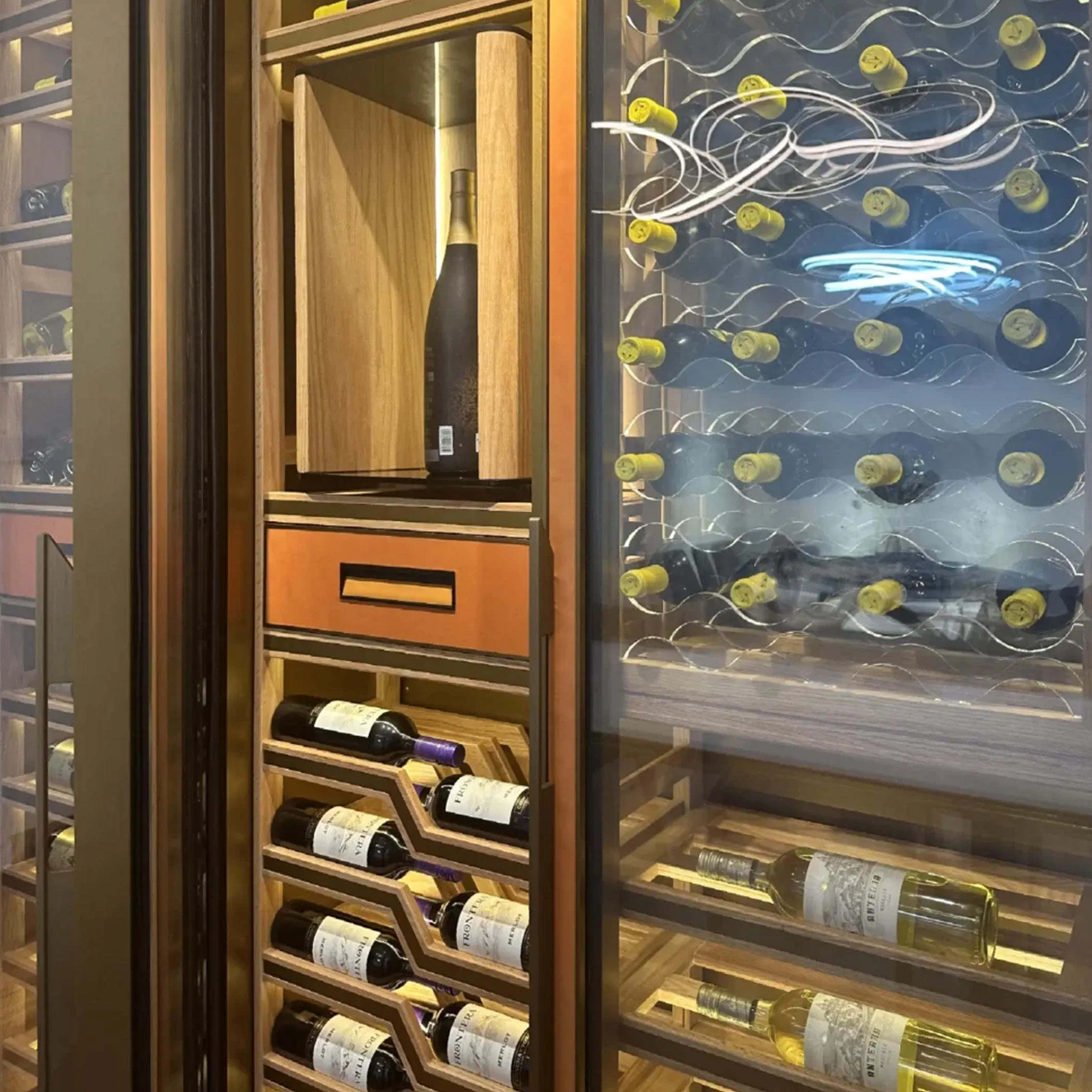 Elegant Customizable Stainless Steel Metal Wine Storage Cabinet with Chic Bronze Frame