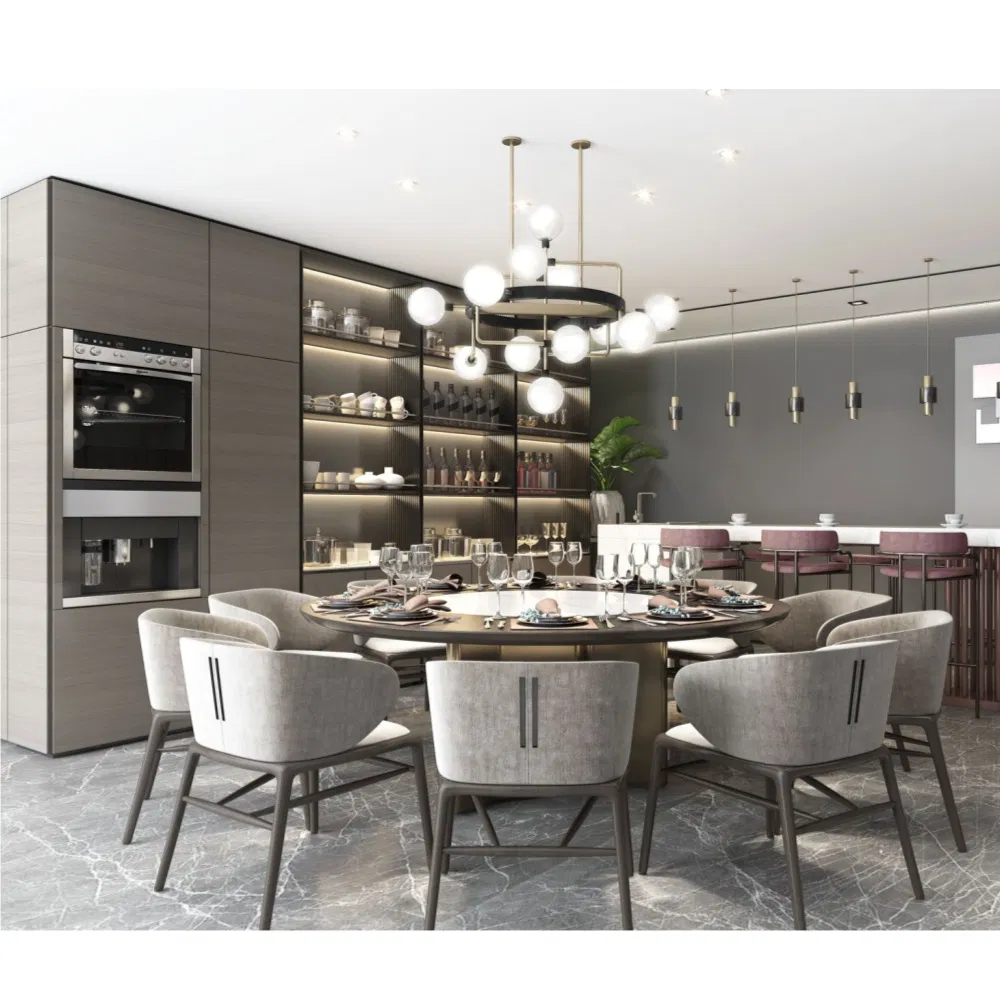 Modern Buffet Sideboard with Glass Doors LED Light Strip Storage Cabinet