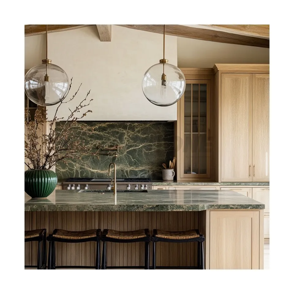 Green Marble Kitchen Island View 1