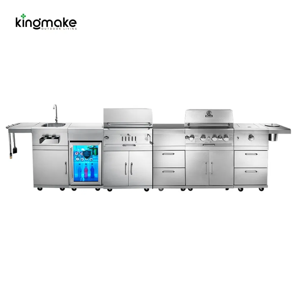 Stainless Steel BBQ Island with Wheels Wholesale Heavy Duty Grill Outdoor Kitchen Island for Restaurant