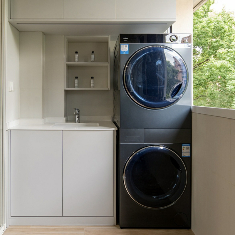 Modern Sink Shaker Cabinets Balcony Storage Cabinet Laundry Room Washing Machine Laundry Hamper Cabinet Utility Cabinet