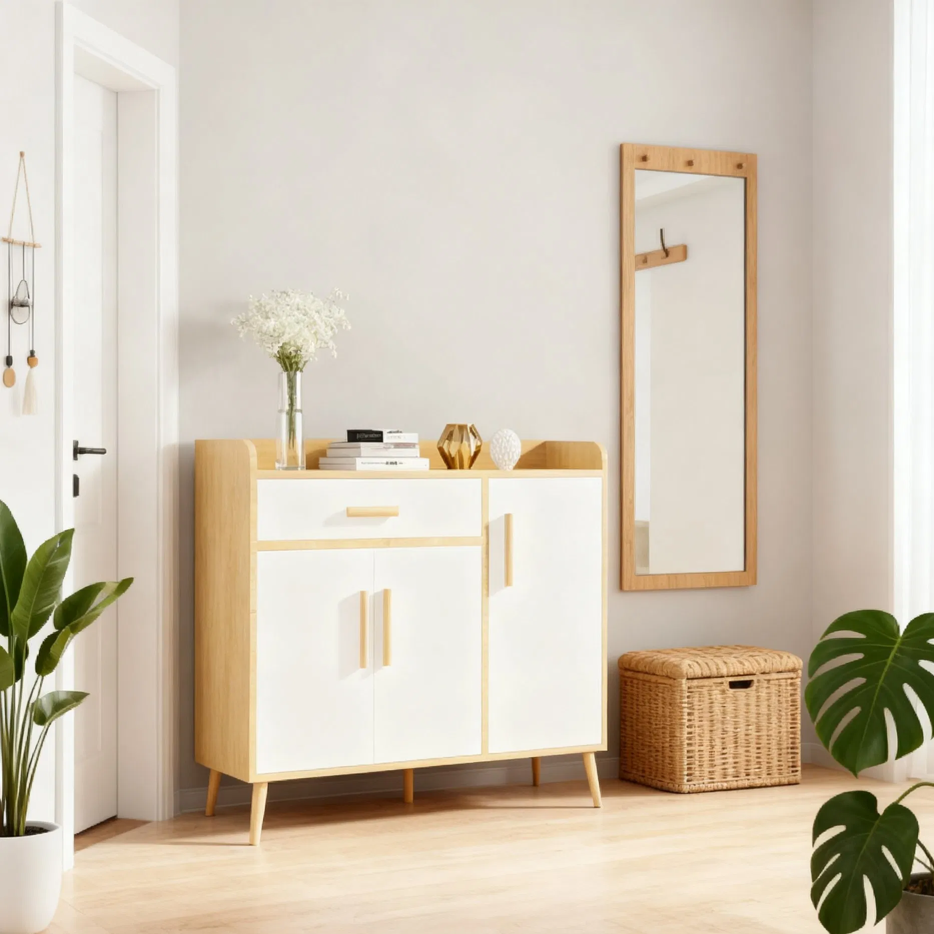 Elegant Wooden Shoe Cabinet with Adjustable Shelves for Storage