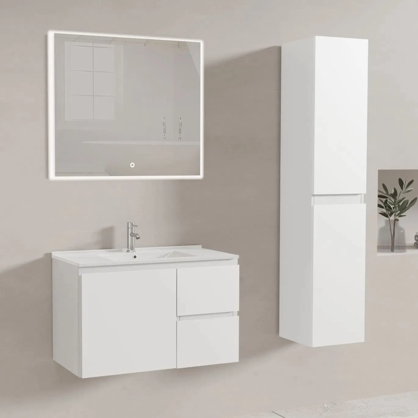 Waterproof PVC Bathroom Vanity Unit for Wall Installation Customized Basin Cabinet with Mirror