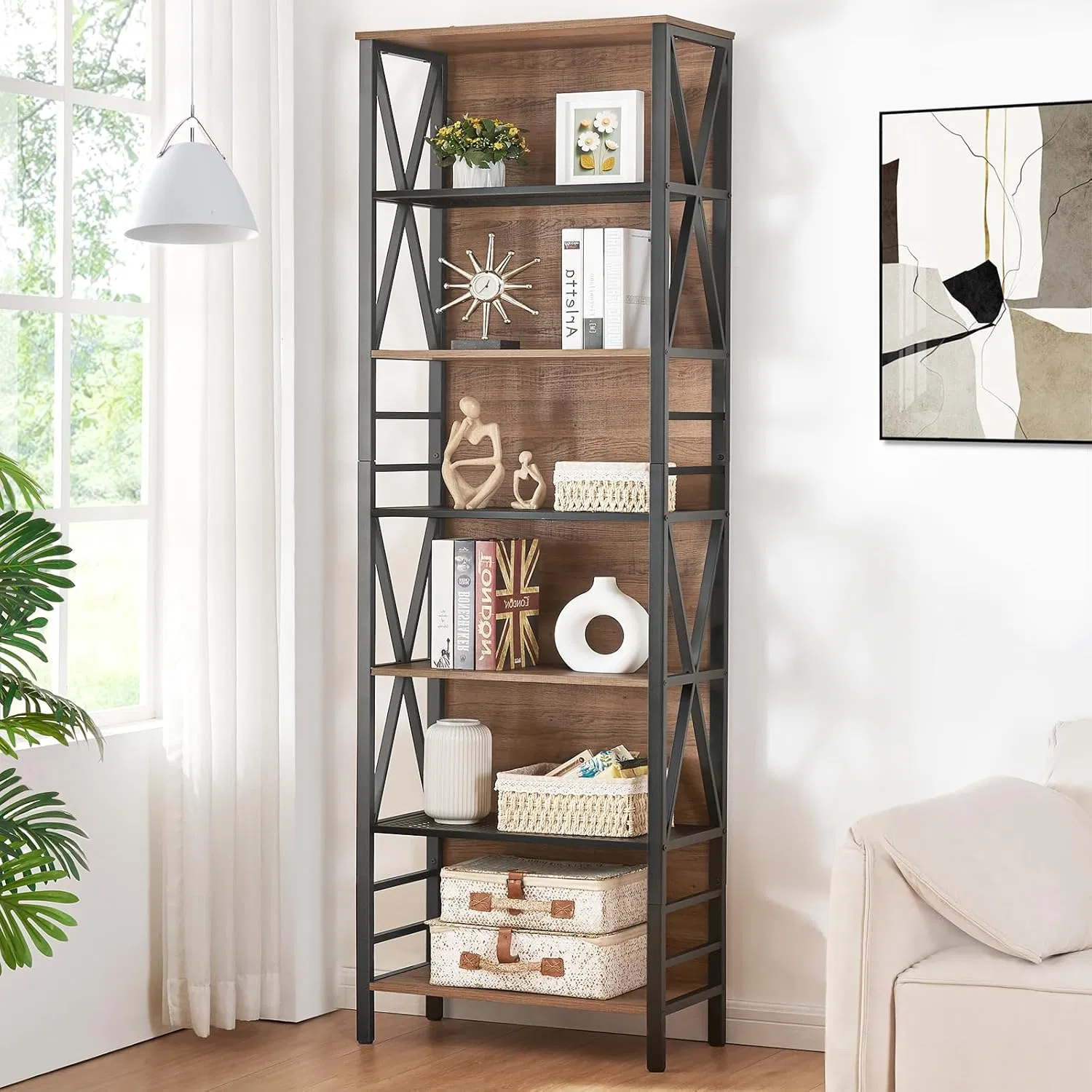 Multi-Functional Bookcase with Integrated Bookrack for Compact Living Rooms Bookshelf