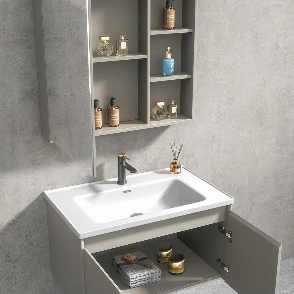 Trend Customize Wall Mounted Marble Sintered Stone Bathroom Vanity Single Sink Basin Bathroom Cabinet with Smart Mirror