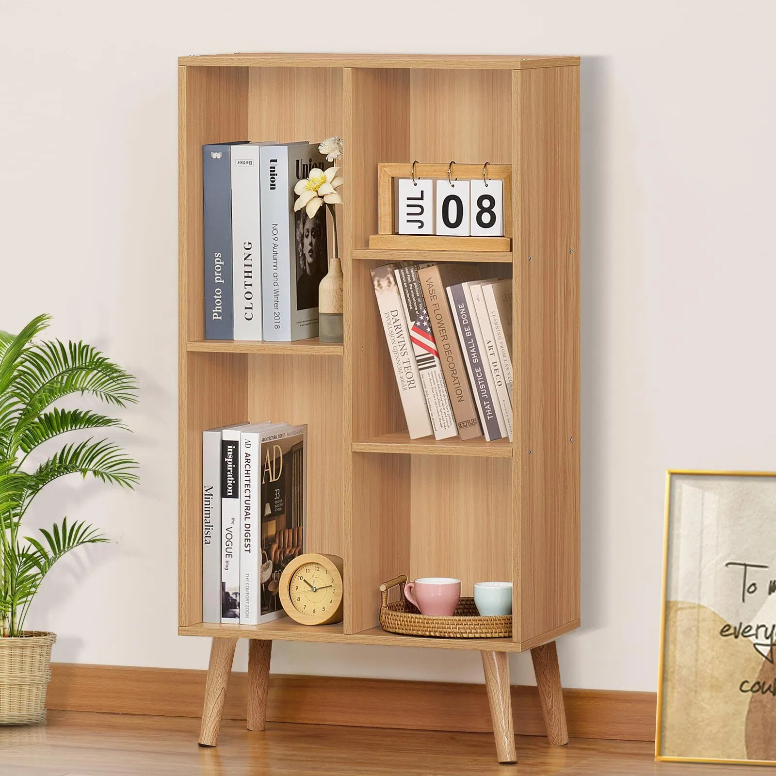 Wholesale Bamboo Wooden 5 Cube Bookshelf Home Furniture 3 Tier Bookcase with Legs Wood Freestand Kids Book Shelf Cute Storage for Livingroom and School