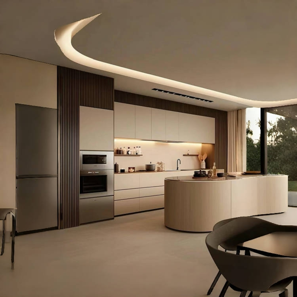 Custom Modern Kitchen Cabinets Wooden Kitchen Cupboards with Modular Island Storage Pantry Cabinet and Quartz Countertop