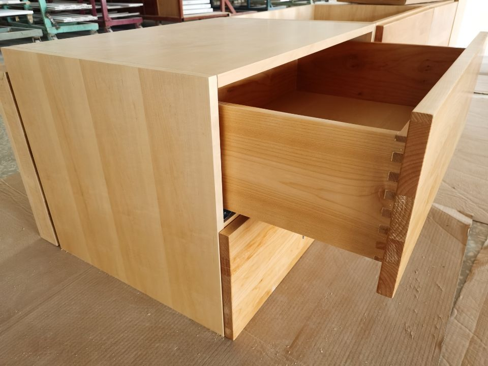 Two-Tangle Style Lacquer Wooden Grain Mixture Kitchen Cabinets with Free CAD Design