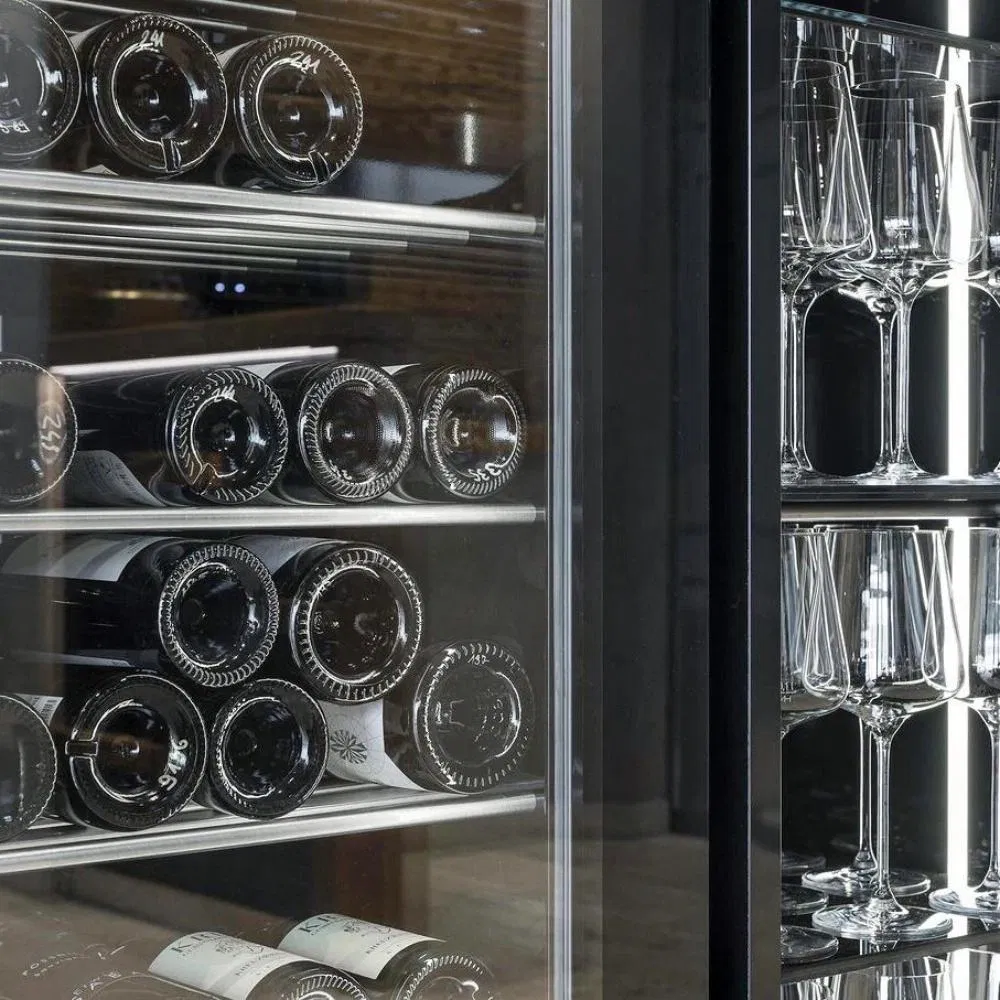 Royal Metal Industrial-Style Black Metal &amp; Glass Wine Cooler Cabinet with Bar Counter