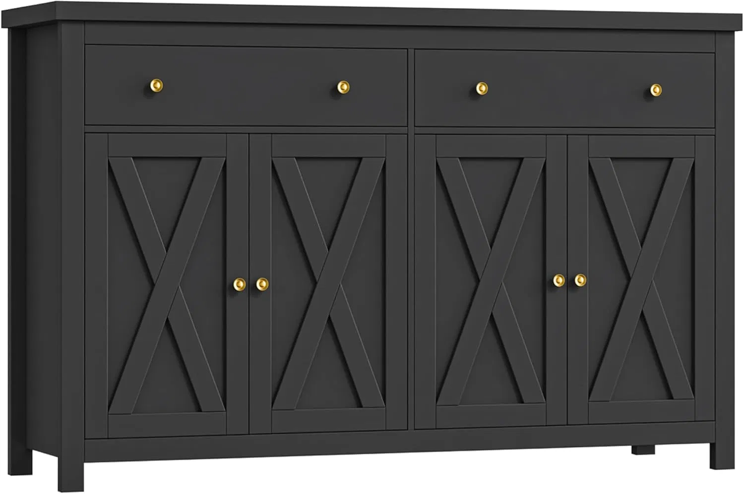 Multi-Tone Dining Storage Sideboard with Spacious Tabletop, 2 Sliding Drawers and X-Shaped Barn Doors