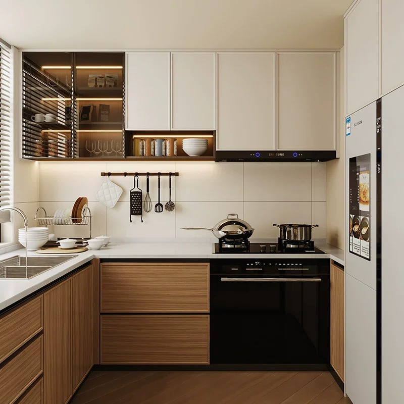 American Style Classic Solid Wood Kitchen Cabinet Modular Kitchen Pantry Cupboard