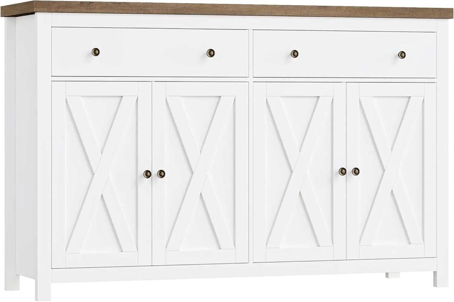 Multi-Tone Dining Storage Sideboard with Spacious Tabletop, 2 Sliding Drawers and X-Shaped Barn Doors