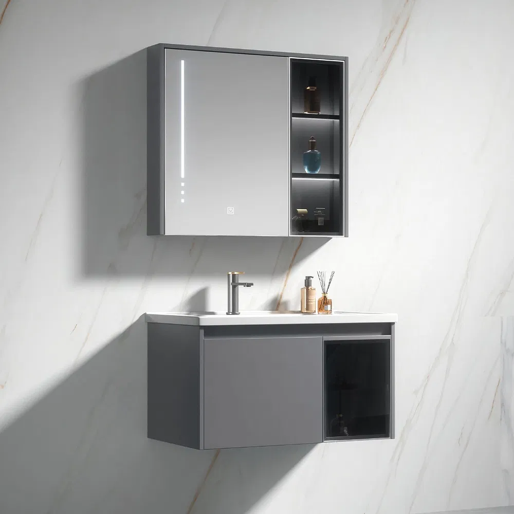 Trend Customize Wall Mounted Marble Sintered Stone Bathroom Vanity Single Sink Basin Bathroom Cabinet with Smart Mirror