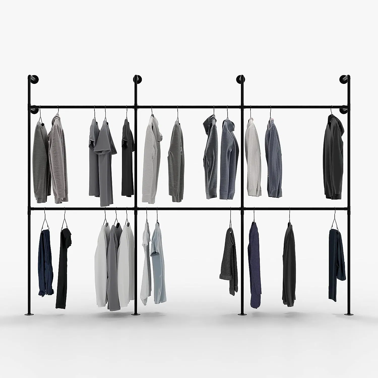 Industrial Pipe Clothing Rack for Wardrobe Bedroom and as Walk-in Closet System Sturdy Metal Racks for Hanging Clothes