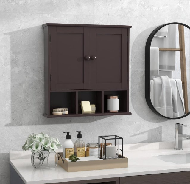 Brown Bathroom Cabinet Wall Mounted, Bathroom Cabinet for Laundry Room Kitchen