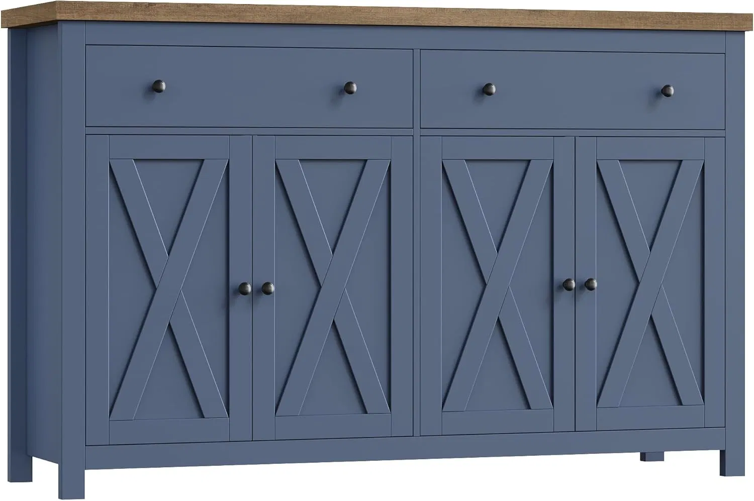 Multi-Tone Dining Storage Sideboard with Spacious Tabletop, 2 Sliding Drawers and X-Shaped Barn Doors