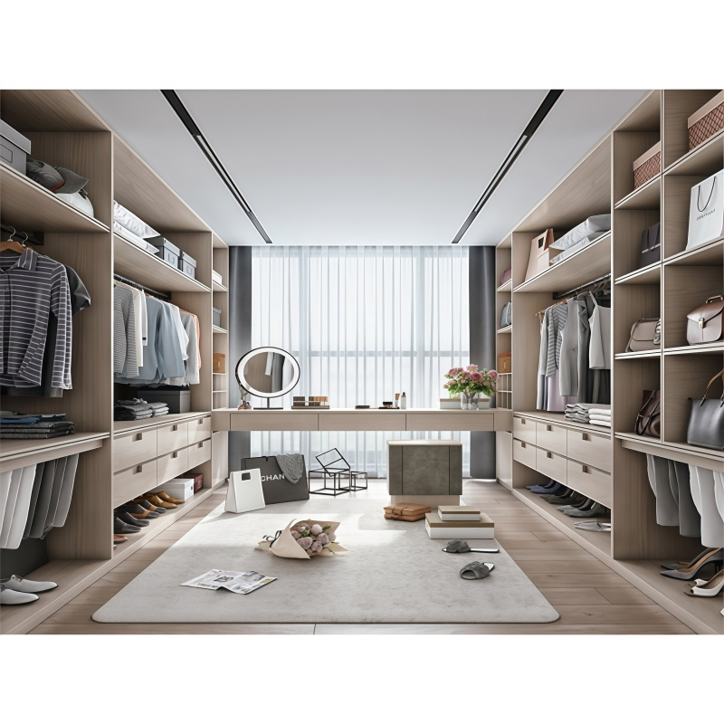 UK Apartment Project Customized Modern Luxury Wood Melamine Bedroom Cabinets Walk in Closet System