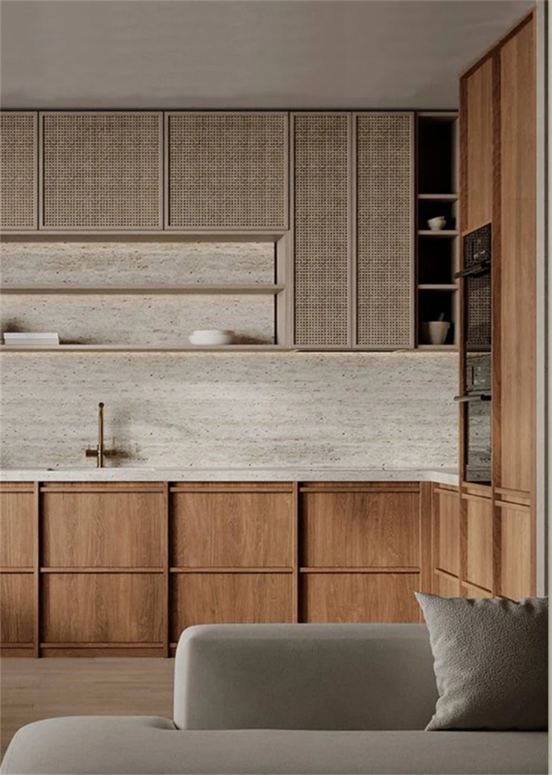 Cbmmart Antique Style Millwork Pantry Rattan Decorative Door Kitchen Cabinets with Countertop