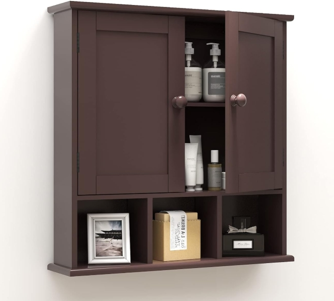 Brown Bathroom Cabinet Wall Mounted, Bathroom Cabinet for Laundry Room Kitchen
