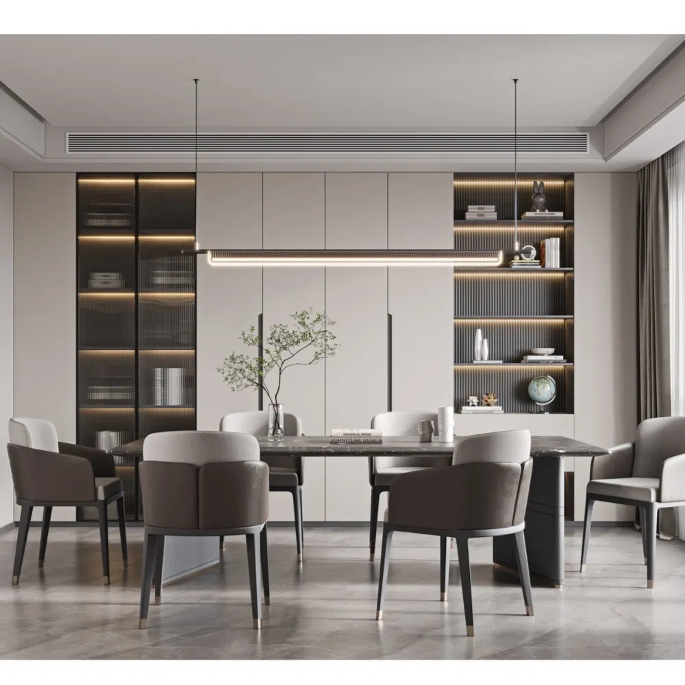 Modern Buffet Sideboard with Glass Doors LED Light Strip Storage Cabinet