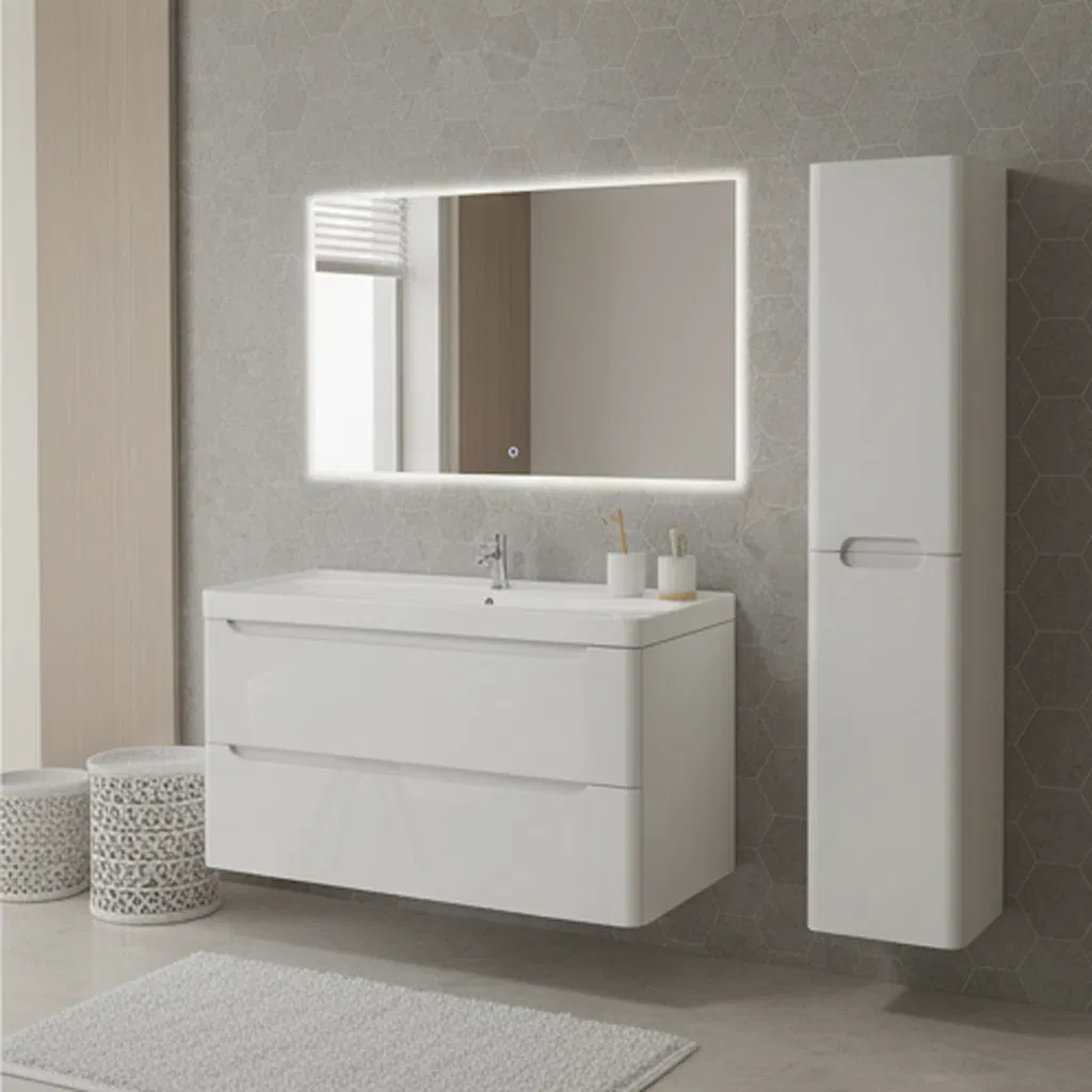 OEM PVC 1200mm Wall Mounted Bathroom Vanity Cabinet with Integrated Basin and LED Mirror
