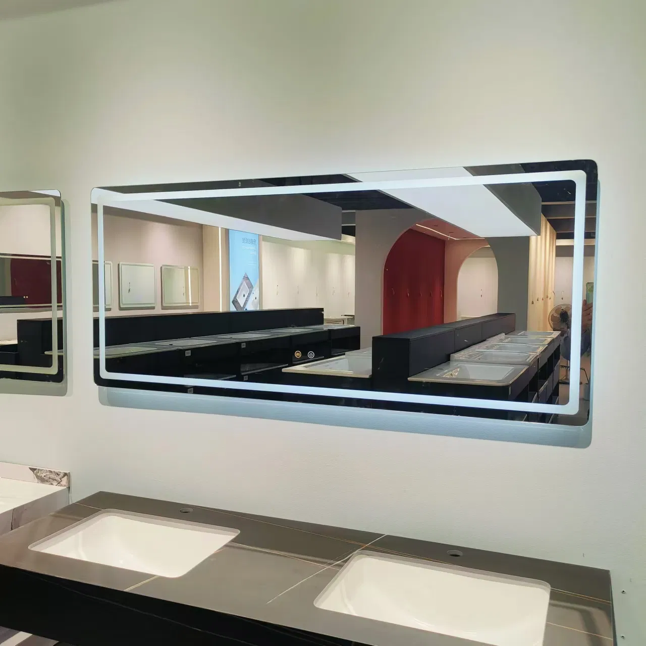 140cm Large Vanity Sintered Stone LED Light Mirror Bathroom Cabinet