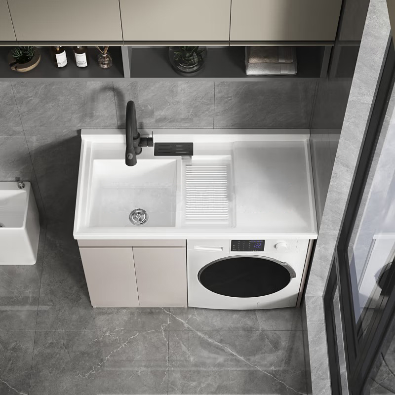 1300mm Home Furniture Floor-Standing Aluminum Washing Machine Laundry Room Sink Cabinet