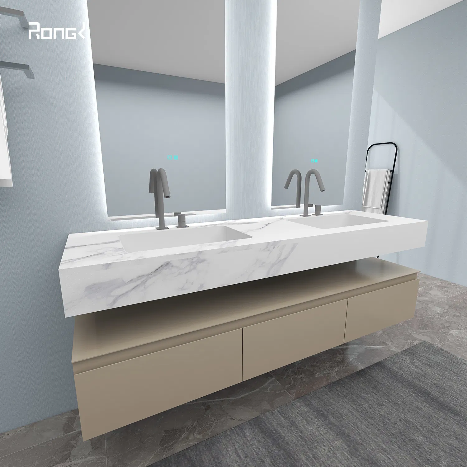 Wholesale Hotel Design Modern Wall Mounted Cabinet Furniture Ceramic Basin LED Mirror Bathroom Vanity Customized High Quality Sanitary Vanity Set