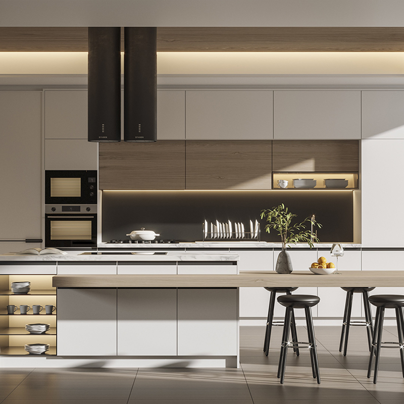 Custom White Modern Designs Full Melamine Furniture Ready to Assemble Pantry Cupboards Organizer Kitchen Cabinet Set