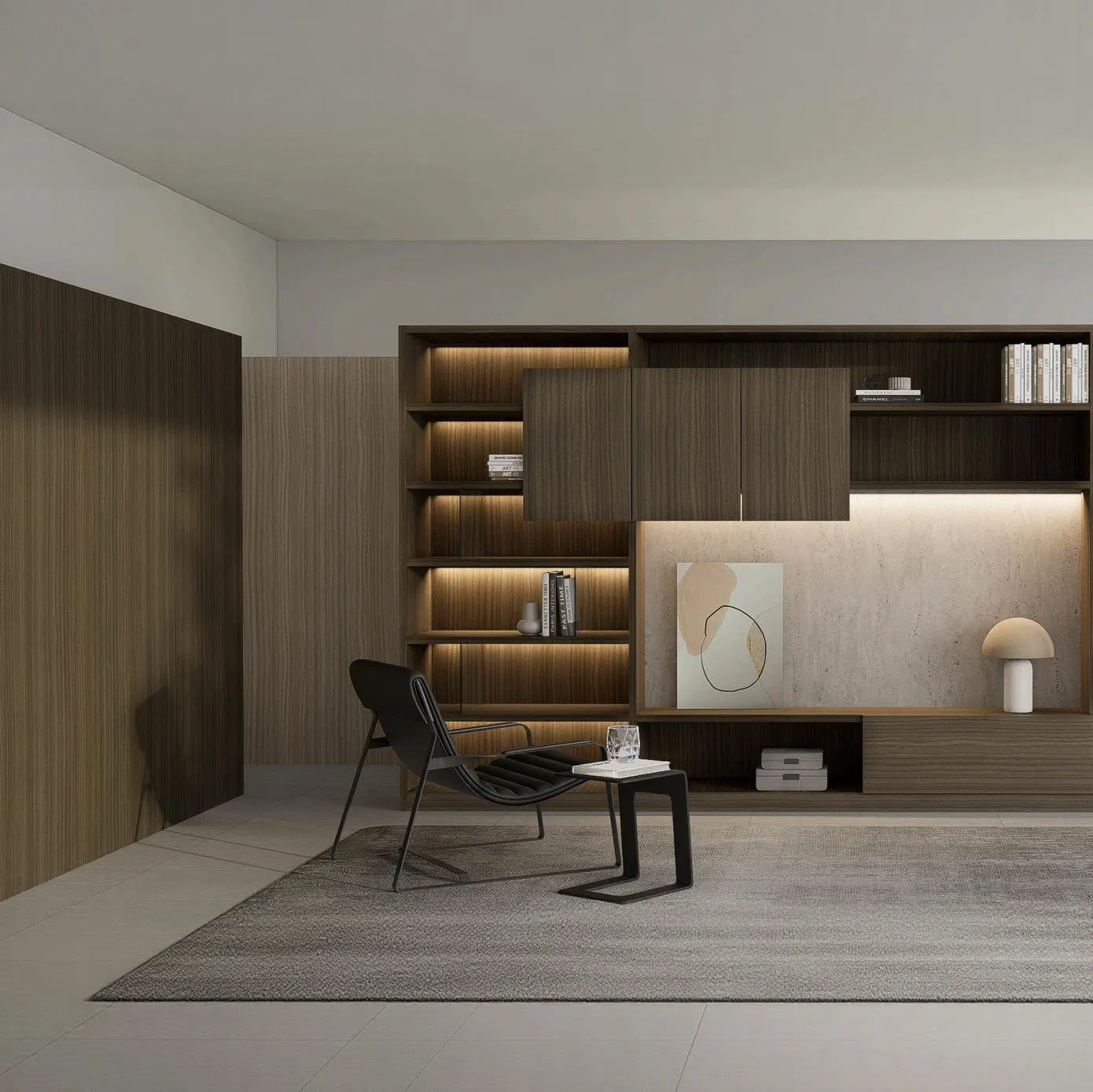 Elegant European Wooden Bookcase with Embossed Design