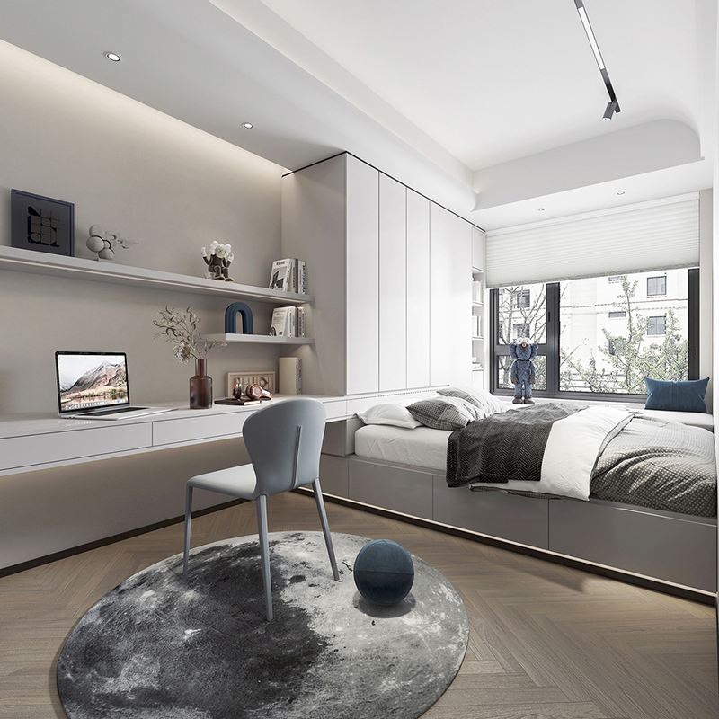 Foshan Furniture Cheap Modern Bedroom Sets Furniture Wood Wall Hotel Storage Wall Tatami Beds with Study Table