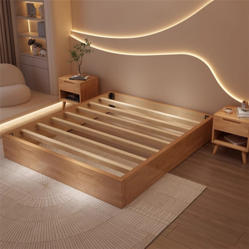 Elegant Solid Wood Tatami Bed with Modern Storage Solutions